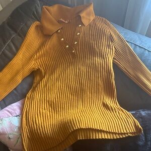 Belldini Mustard Cowl Neck Sweater with Gold Buttons
